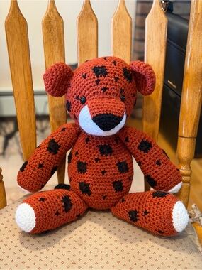 Crocheted Rust Red & Black Spotted Plush Teddy Bear